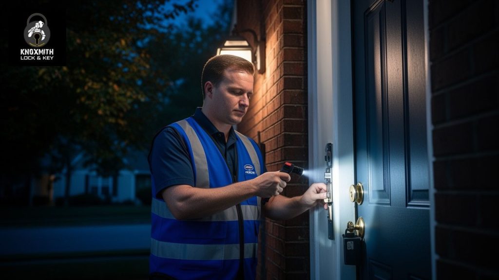 Emergency locksmith unlocking a front door in Knoxville, TN